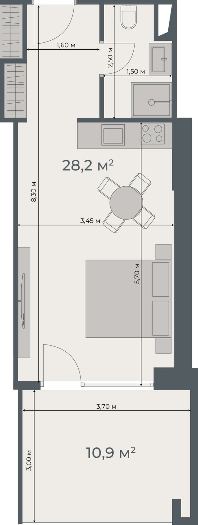 Студия, 39.1 м², 16 этаж в ЖК "One"