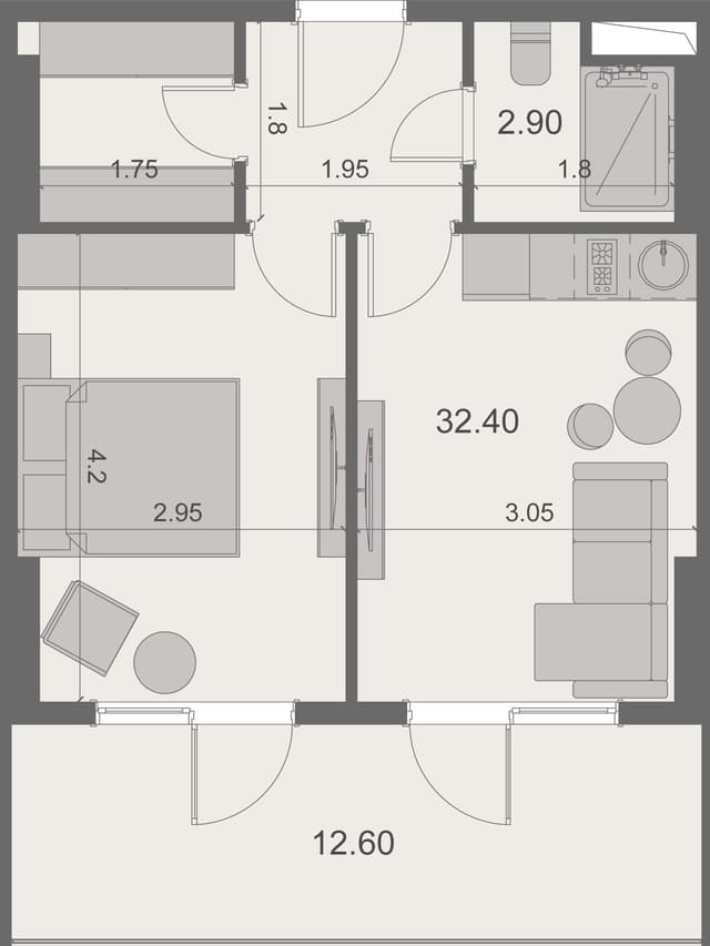 1-комнатная квартира, 47.9 м², 15 этаж в ЖК "Stay & Rent"