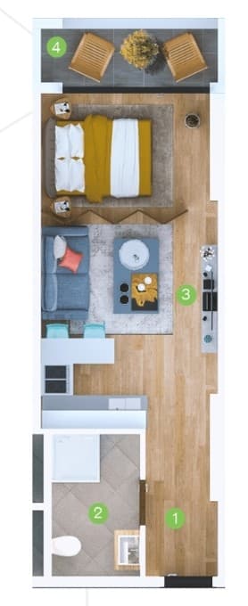 Студия, 33.4 м², 8 этаж в ЖК "Terrassa Batumi"