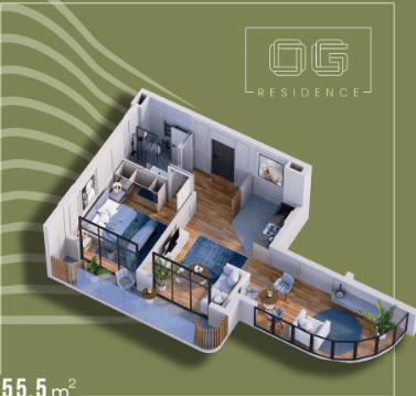 1-комнатная квартира, 55.5 м², 8 этаж в ЖК "OG Residence"