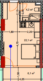 studio, 33.5 m², 4 floor in "Lagoon Resort"