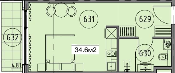 studio, 34.6 m², 6 floor in "Grand Botanico Residence"