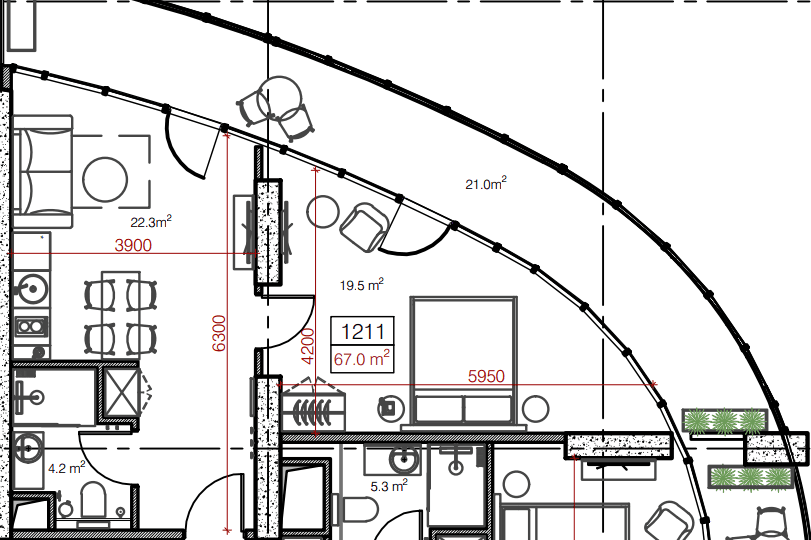 1-комнатная квартира, 67.2 м², 12 этаж в ЖК "Oval"
