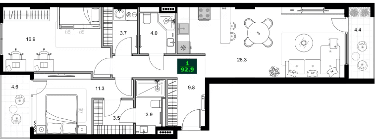 3-bedroom apartment, 92.9 m², 8 floor in "SUMMER 365"