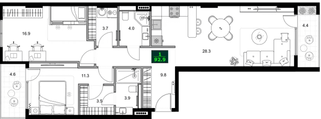 3-bedroom apartment, 92.9 m², 8 floor in "SUMMER 365"