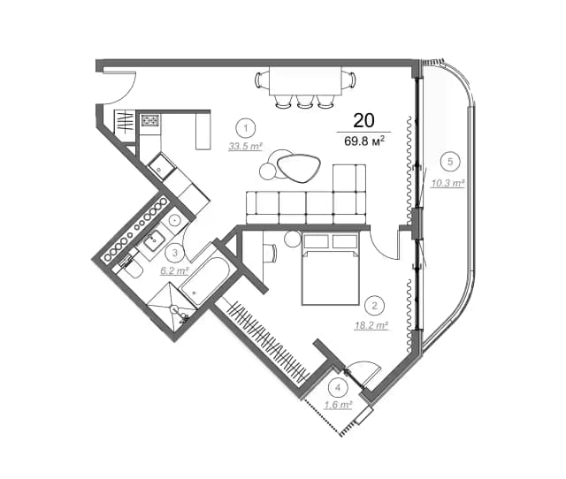 1-bedroom apartment, 74.7 m², 3 floor in "Royal Residence Botanico"
