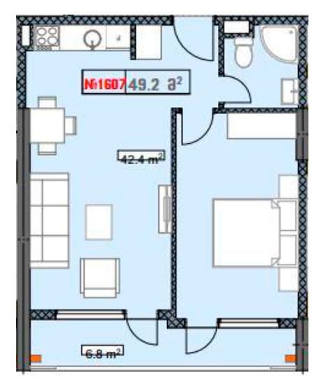 2-комнатная квартира, 49.2 м², 16 этаж в ЖК "New Boulevard Residence"