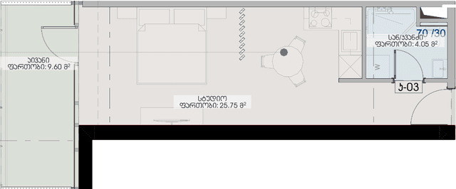 studio, 39.4 m², 22 floor in "Geuz Towers"