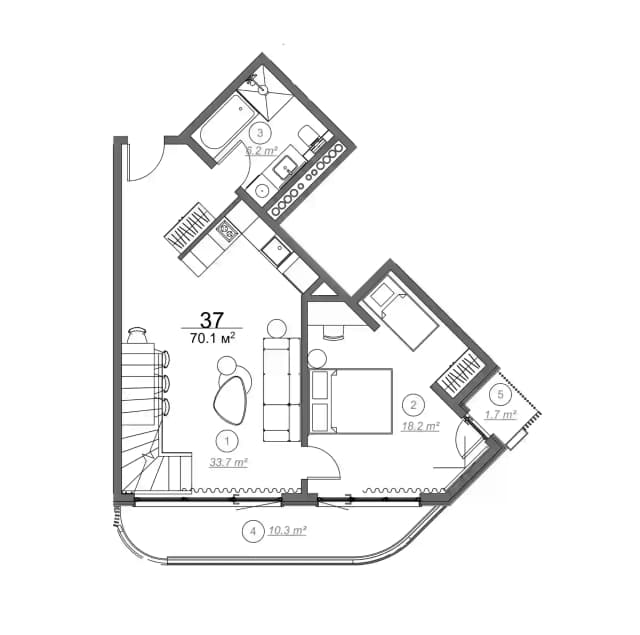 1-bedroom apartment, 70.1 m², 5 floor in "Royal Residence Botanico"