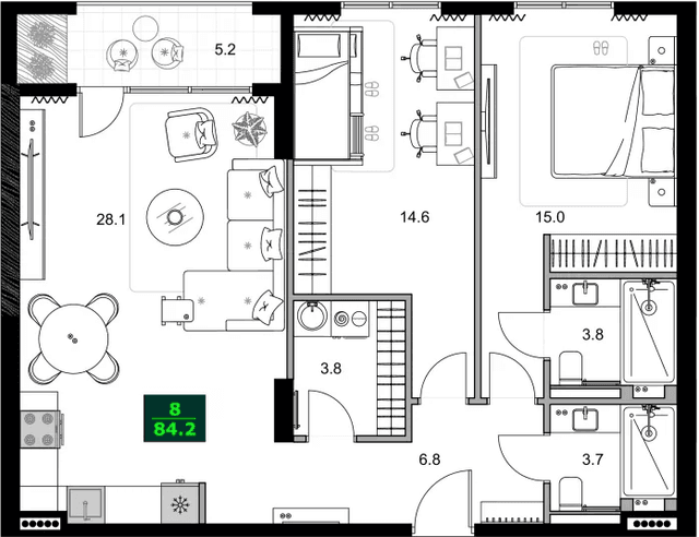 3-комнатная квартира, 84.2 м², 10 этаж в ЖК "SUMMER 365"