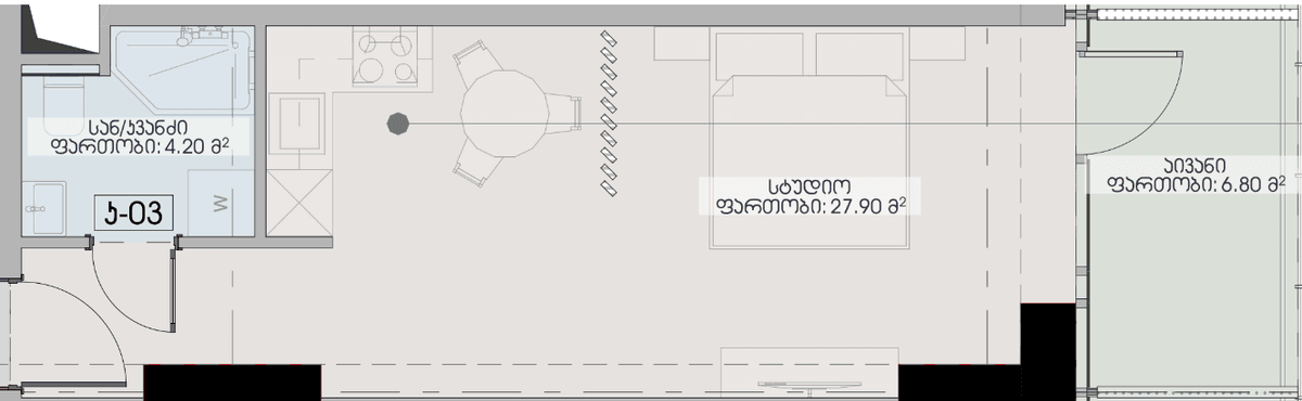 studio, 38.9 m², 9 floor, Geuz Towers in Batumi