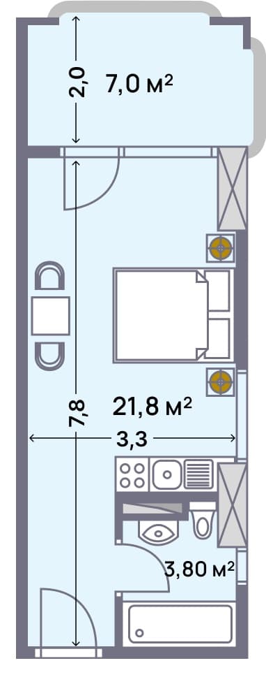 Квартира, 32.6 м², 19 этаж в ЖК "Wyndham Grand Aqua"