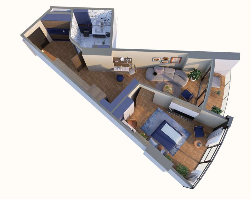 1-комнатная квартира, 61.5 м², 12 этаж в ЖК "STATUS HOUSE"