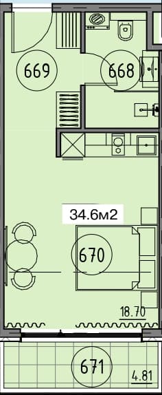 Студия, 34.6 м², 6 этаж в ЖК "Grand Botanico Residence"