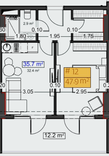 1-bedroom apartment, 47.9 m², 3 floor, Stay & Rent in Batumi
