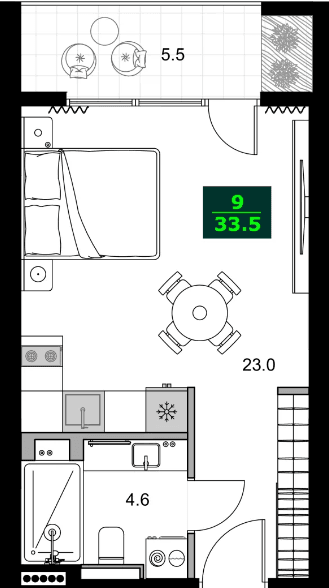 1-комнатная квартира, 33.5 м², 3 этаж в ЖК "SUMMER 365"