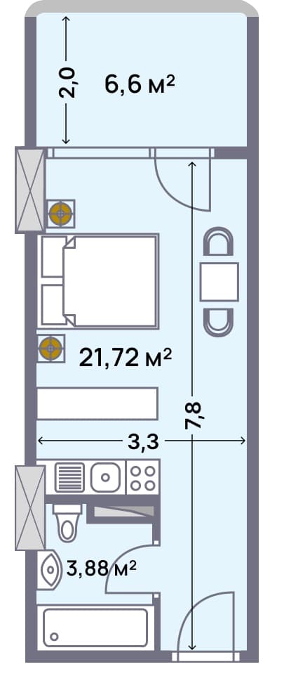 Квартира, 32.2 м², 16 этаж в ЖК "Wyndham Grand Aqua"