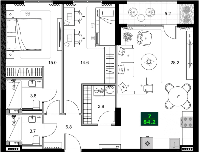 3-bedroom apartment, 84.2 m², 4 floor in "SUMMER 365"