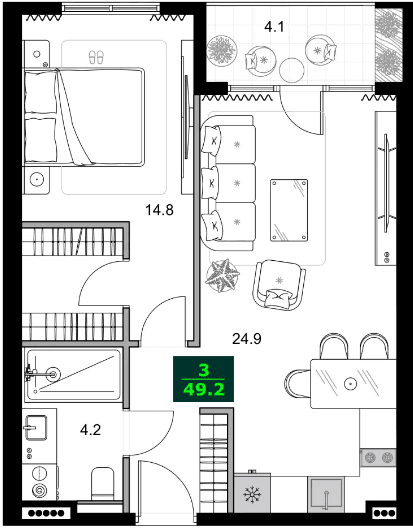 2-комнатная квартира, 49.2 м², 5 этаж в ЖК "SUMMER 365"