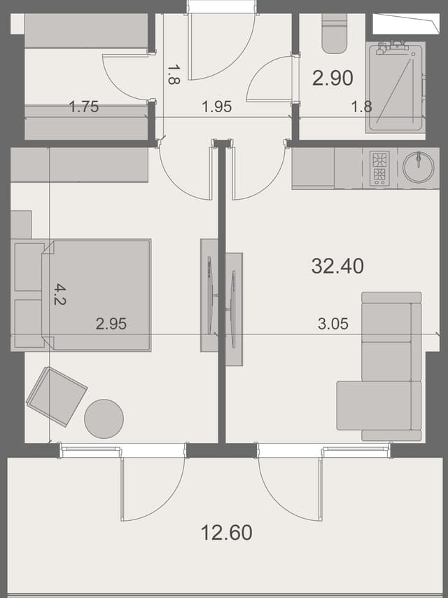 1-bedroom apartment, 47.9 m², 13 floor in "Stay & Rent"