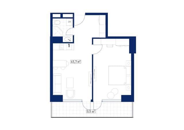 1-bedroom apartment, 56.2 m², 28 floor in "Calligraphy Towers"
