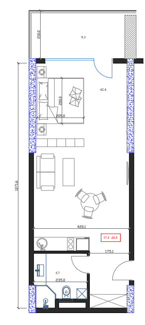 Студия, 57.4 м², 12 этаж в ЖК "Marina Club"