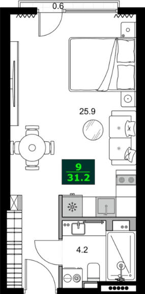 1-комнатная квартира, 31.2 м², 3 этаж в ЖК "SUMMER 365"