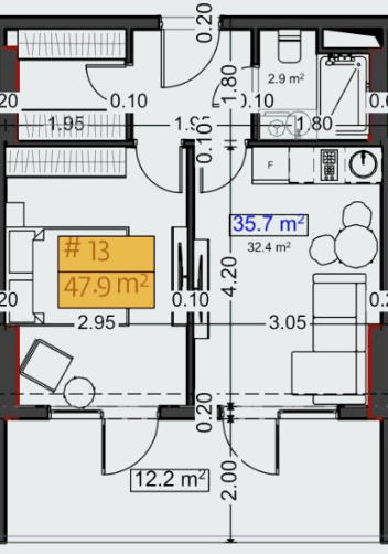 1-bedroom apartment, 47.9 m², 3 floor in "Stay & Rent"