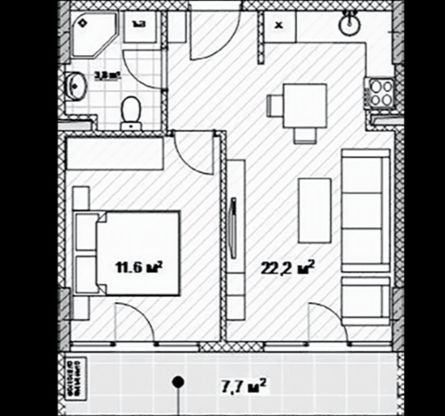 1-bedroom apartment, 45.3 m², 20 floor in "Next Apartments"