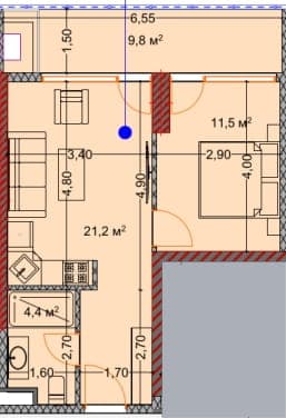 1-комнатная квартира, 46.4 м², 25 этаж в ЖК "OKTO Art House"