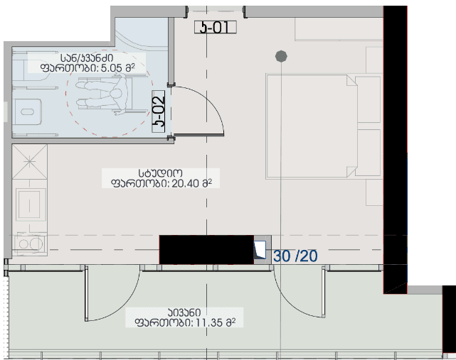 studio, 36.8 m², 33 floor, Geuz Towers in Batumi