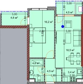 1-bedroom apartment, 56.7 m², 21 floor in "OKTO Art House"