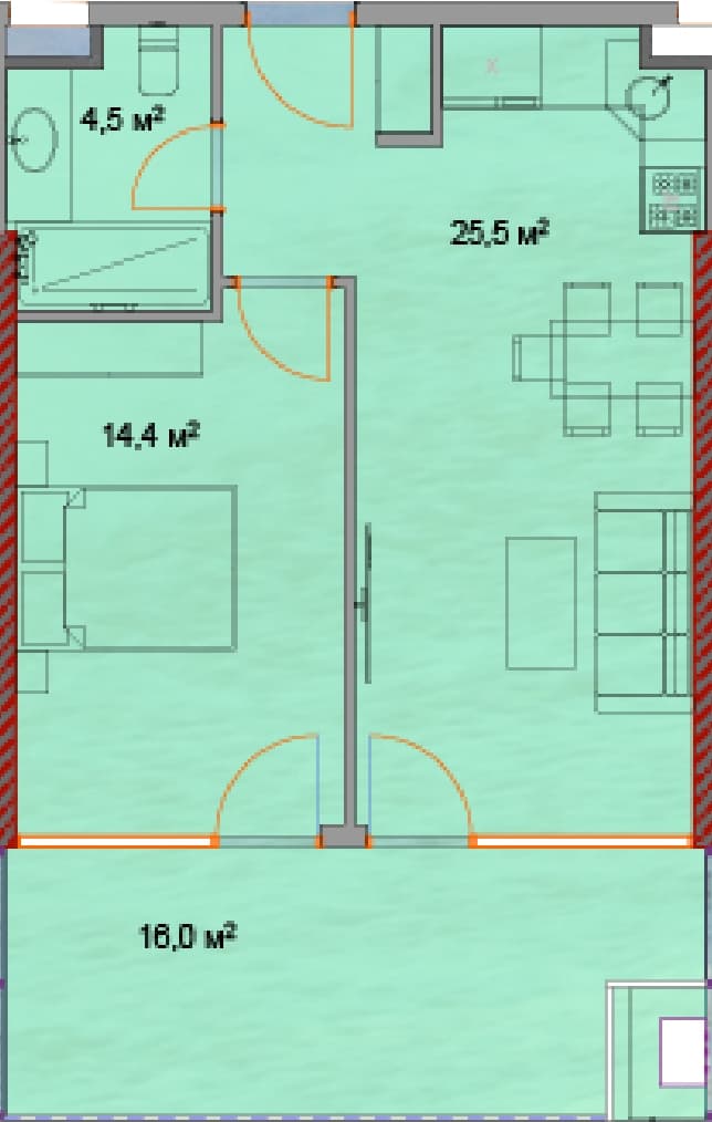 1-bedroom apartment, 62.3 m², 8 floor, Horizon Grand Residence in Batumi