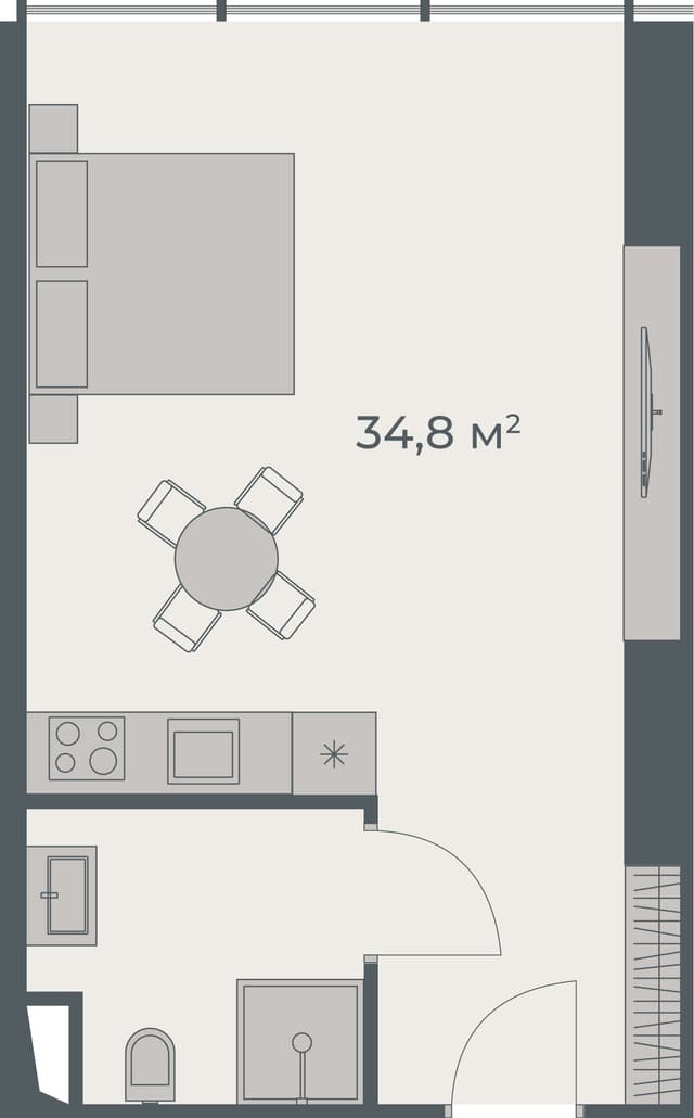 Студия, 34.8 м², 29 этаж в ЖК "One"