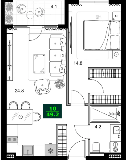 2-комнатная квартира, 49.2 м², 8 этаж в ЖК "SUMMER 365"
