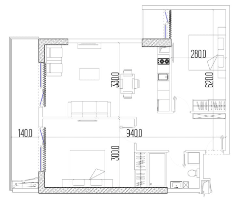3-комнатная квартира, 72.8 м², 33 этаж в ЖК "Intourist Residence"