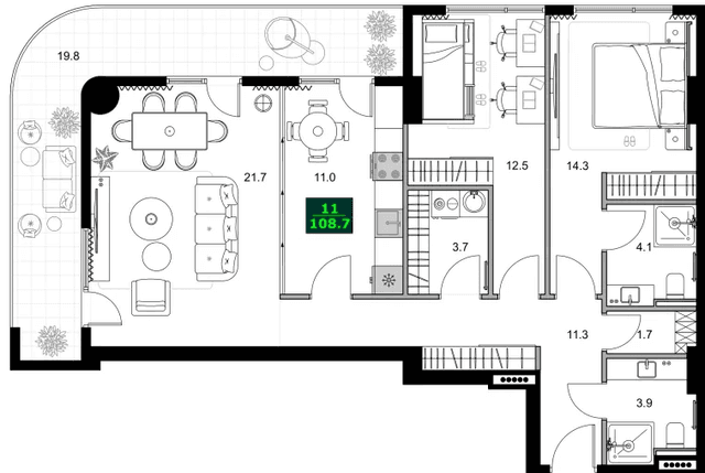 3-комнатная квартира, 108.7 м², 5 этаж в ЖК "SUMMER 365"