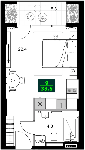1-комнатная квартира, 33.5 м², 7 этаж в ЖК "SUMMER 365"