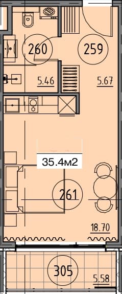 studio, 35.4 m², 3 floor in "Grand Botanico Residence"