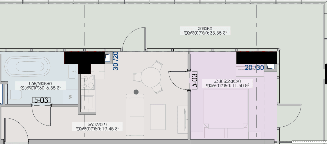 1-bedroom apartment, 70.65 m², 14 floor in "Geuz Towers"