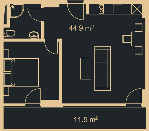 1-комнатная квартира, 56.1 м², 7 этаж в ЖК "Green Side Gonio"