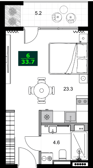 1-комнатная квартира, 33.7 м², 4 этаж в ЖК "SUMMER 365"