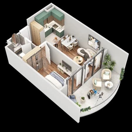 1-комнатная квартира, 59.2 м², 13 этаж в ЖК "Tekto Franco"