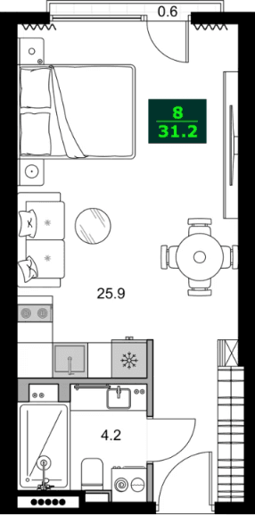 1-bedroom apartment, 31.2 m², 2 floor, SUMMER 365 in Batumi