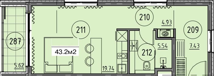 studio, 43.2 m², 5 floor, Grand Botanico Residence in Batumi