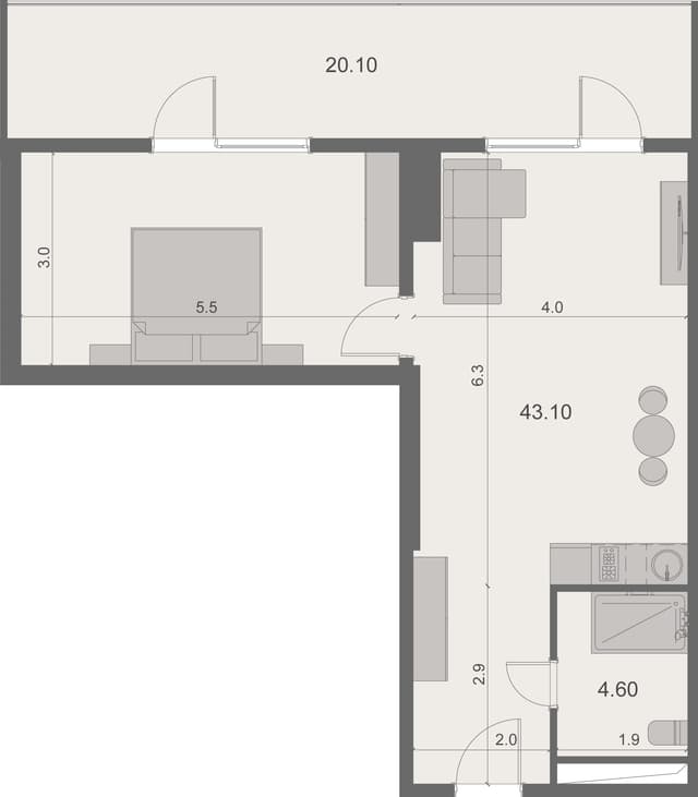 1-bedroom apartment, 67.8 m², 4 floor in "Stay & Rent"