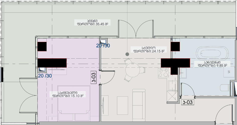 1-bedroom apartment, 84.55 m², 9 floor in "Geuz Towers"