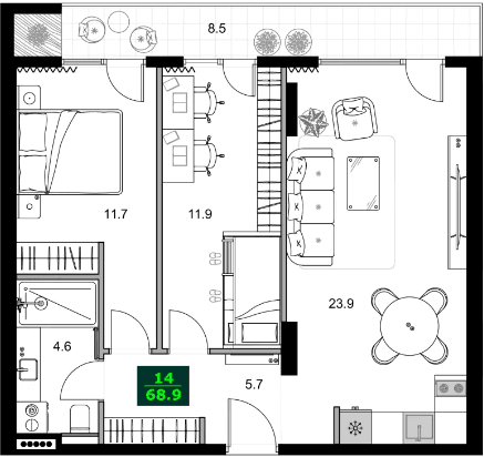 3-комнатная квартира, 68.9 м², 6 этаж в ЖК "SUMMER 365"