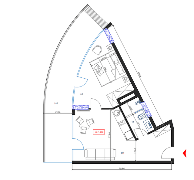 1-комнатная квартира, 69.7 м², 14 этаж в ЖК "Marina Club"