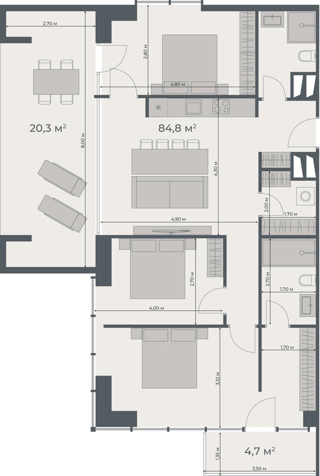 3-bedroom apartment, 109.8 m², 8 floor in "One"
